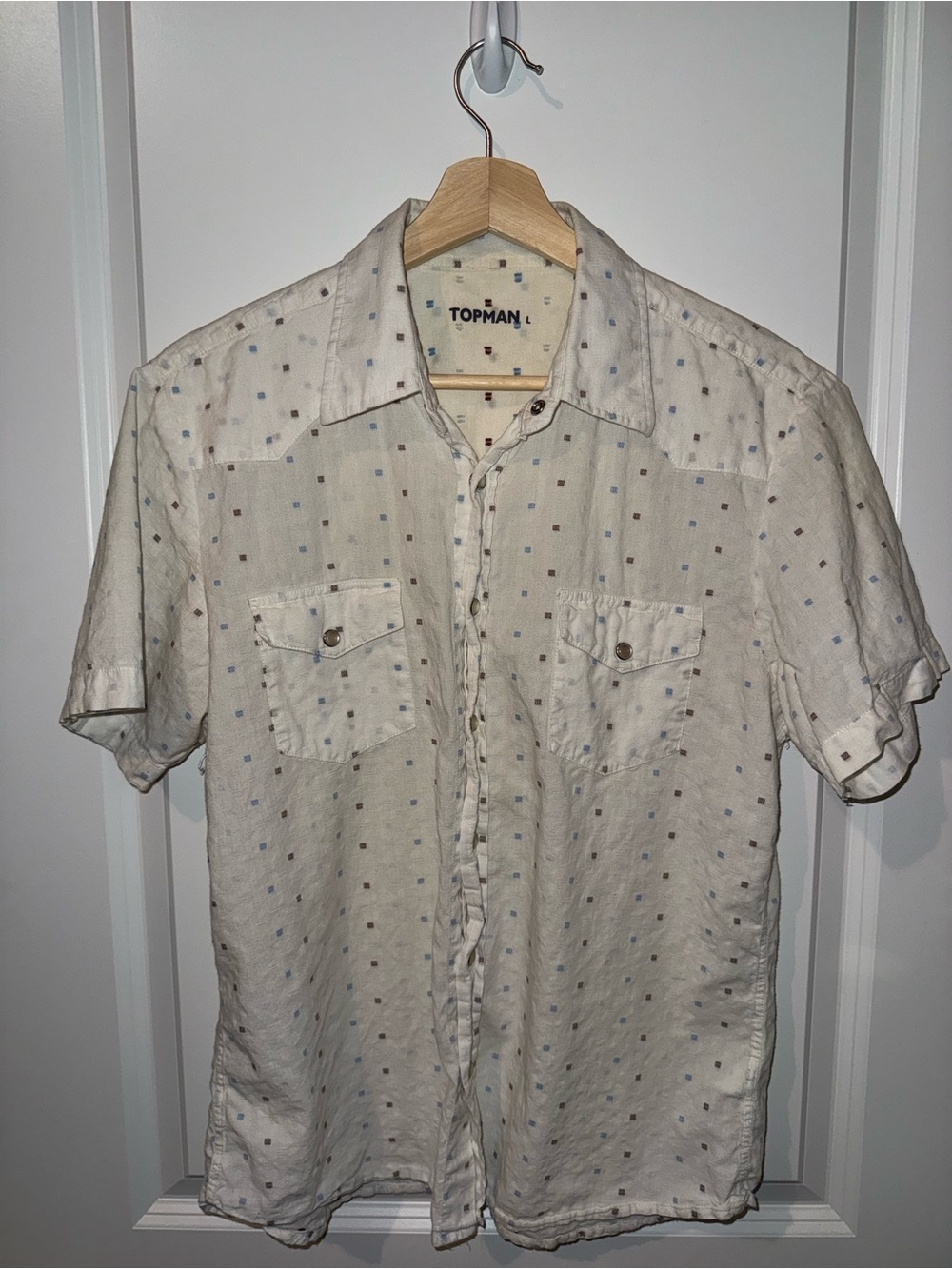Topman Cream Short-Sleeve Button-Down Shirt with Micro Dot Print